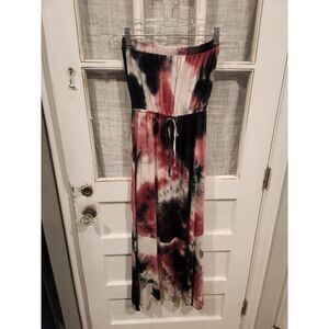 Rolla‎ Costa Black, Red, and White Tie Dye Strapless Maxi Dress